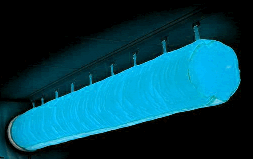 Неоновая подсветка в текстильных воздуховодах Неоновая подсветка в текстильных воздуховодах