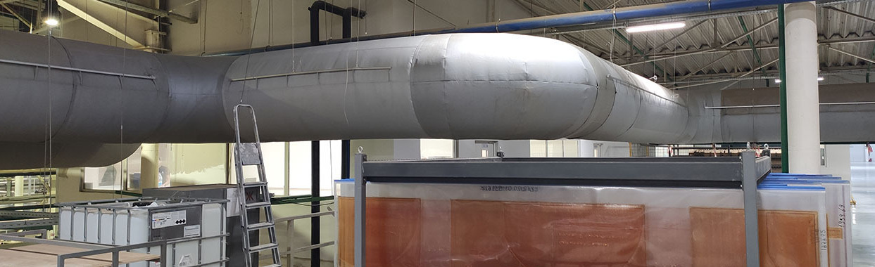 Текстильные воздуховоды на производстве тары и гофрокартона Текстильные воздуховоды на производстве тары и гофрокартона